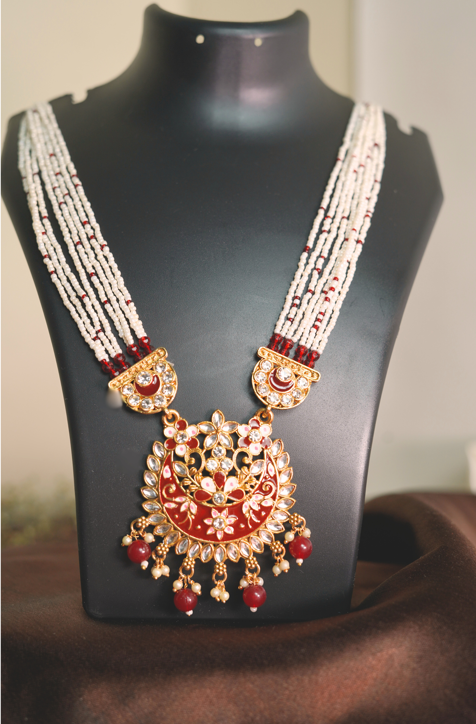 LATA VOGUE RED RANI HAAR GOLD PLATED WITH EARRING