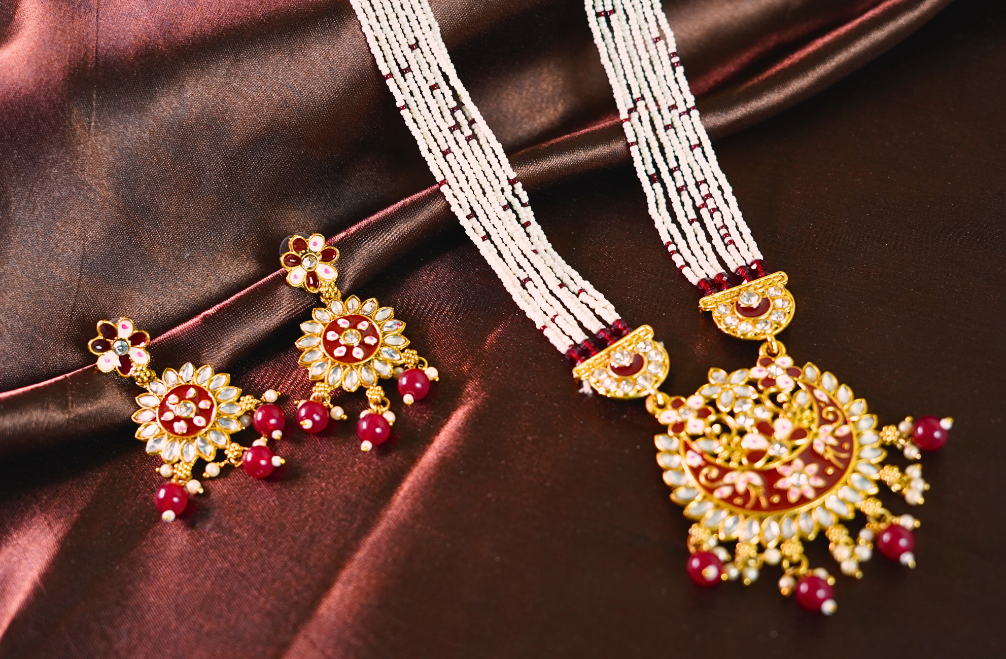 LATA VOGUE RED RANI HAAR GOLD PLATED WITH EARRING