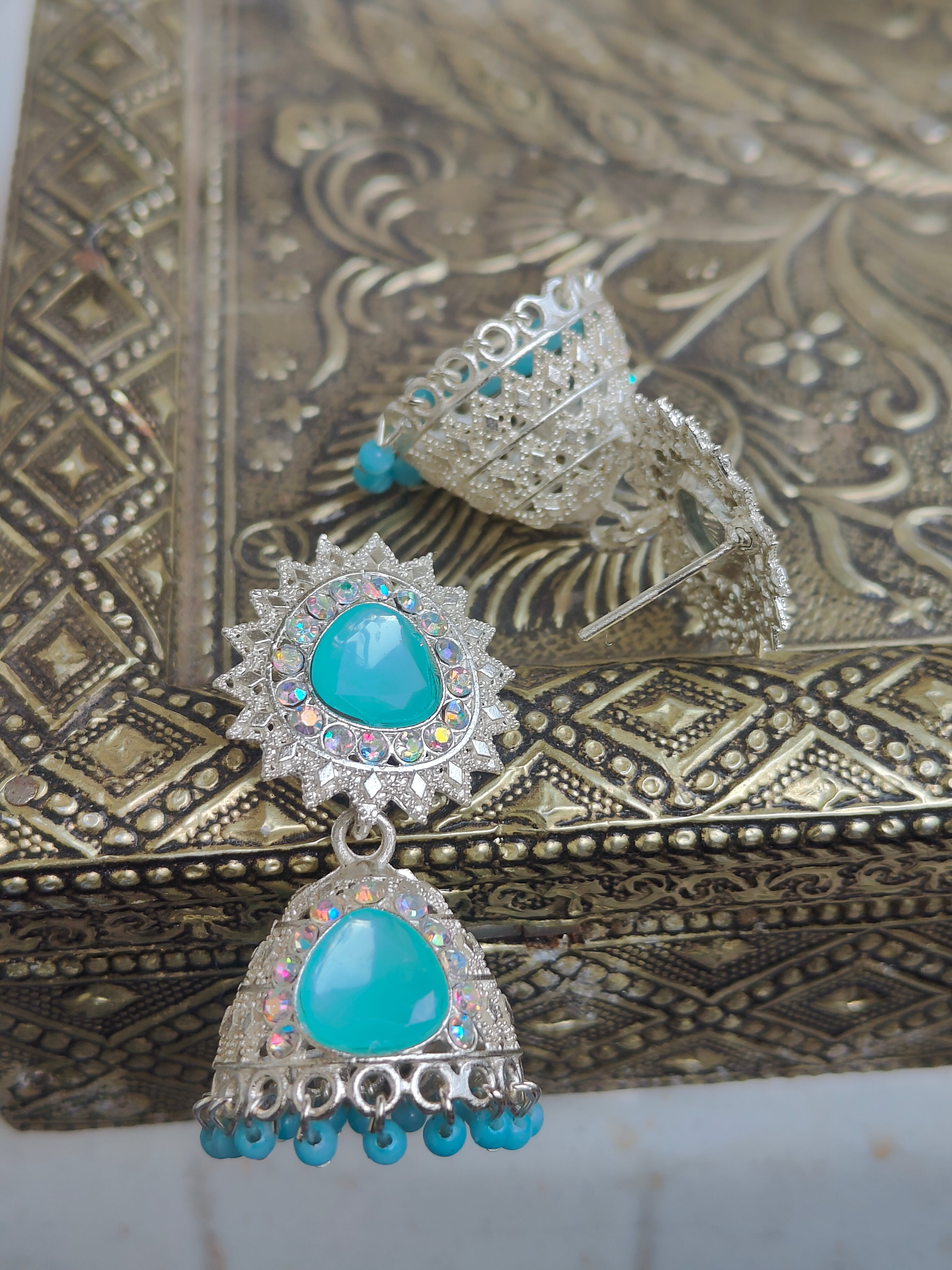 SAKHI JHUMKA IN TURQUOISE COLOUR