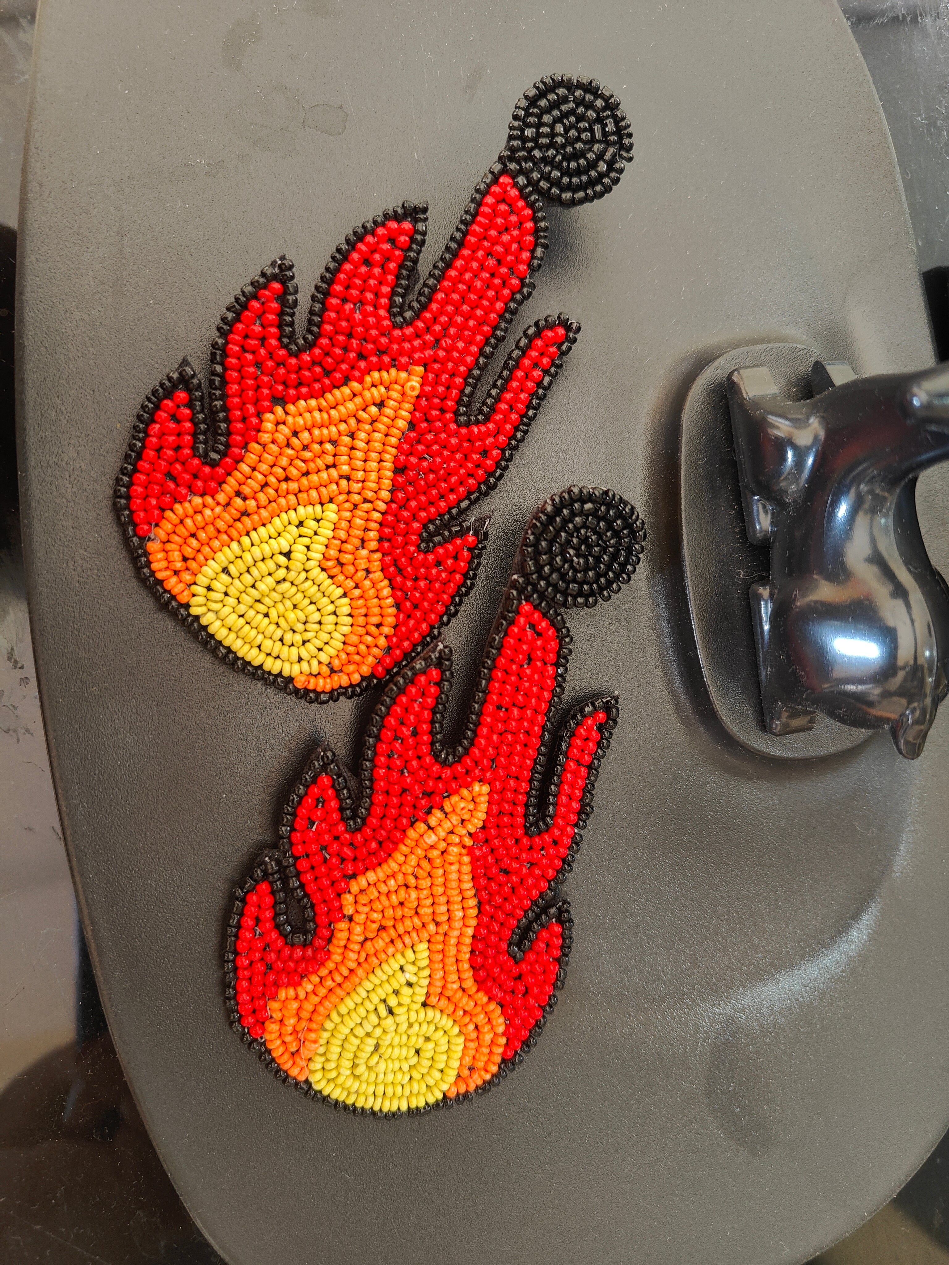 Quirrky Fire earring - handmade, Beaded