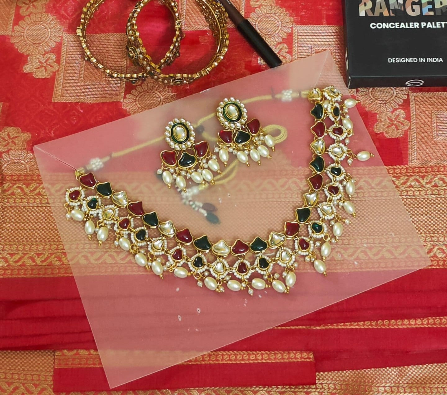 Quirrky Multicolour Petal  necklace set- Kundan